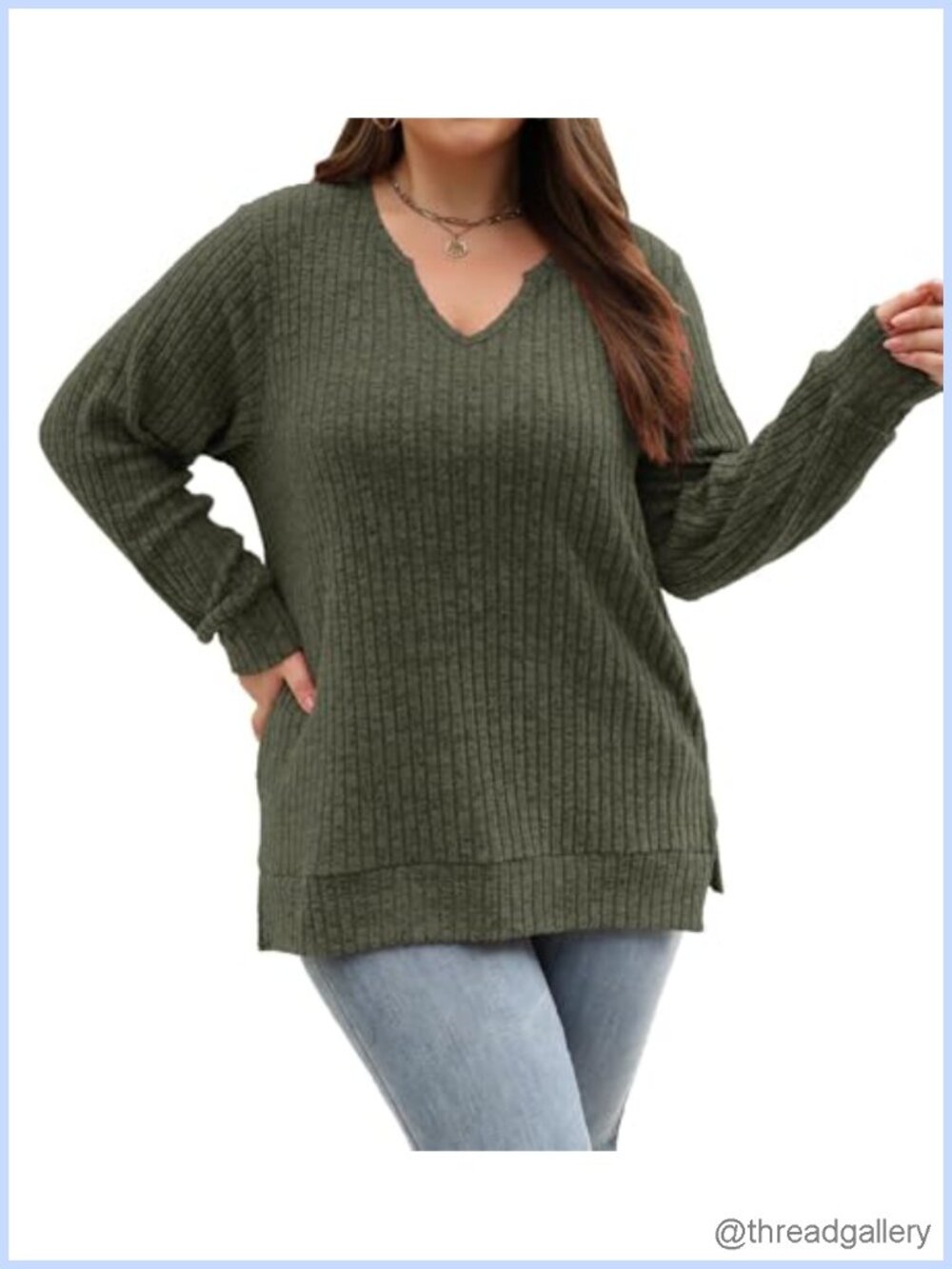 Womens Plus Size Tunic Sweater Long Sleeve V Neck Loose Knit Top